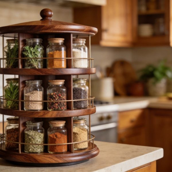 Wooden Spice Rack Carousel 6 Tier